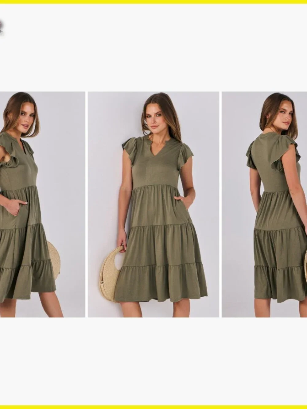 Ruffle Sleeve V Neck Midi Dress Boho Flowy Tiered Summer Casual Chic